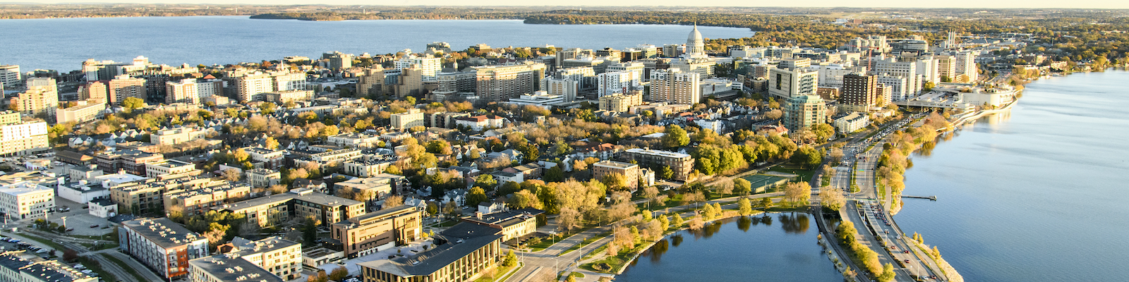 Aerial view of the Madison Isthmus with the capital